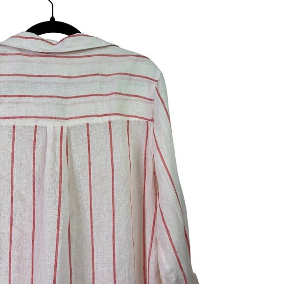 C&C California Women's 100% Linen Orange Striped Pull Over Tunic Top Size Large - Picture 9 of 11